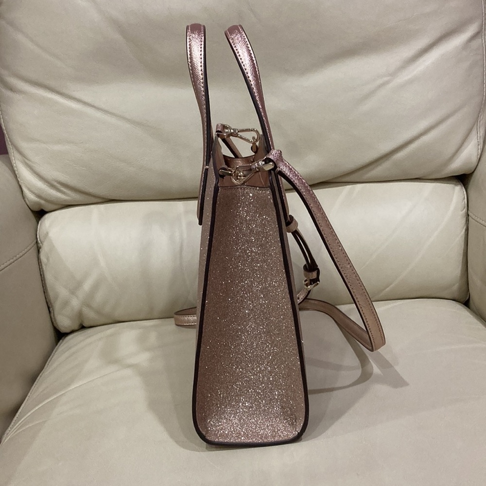 Kate Spade Rose Gold Tinsel Glitter Fabric Sparkle Satchel Purse Bag - Picture 9 of 14